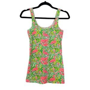 Lilly Pulitzer Tank Top Flamingo All Over Print Pink Green Size XS Resort Wear